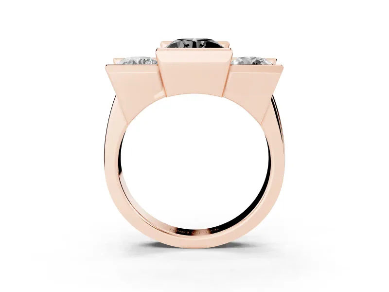 Round Channel-Set Three Stone Engagement Ring Setting for a Black Center | Rose Gold