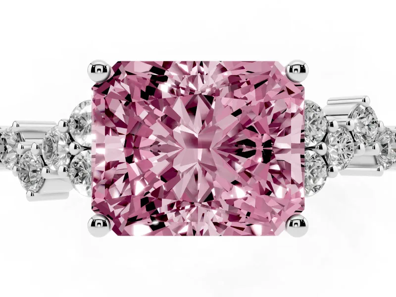 Radiant Cut Scattered Accent Engagement Ring Setting for a Fancy Pink Lab-Grown Diamond | Platinum