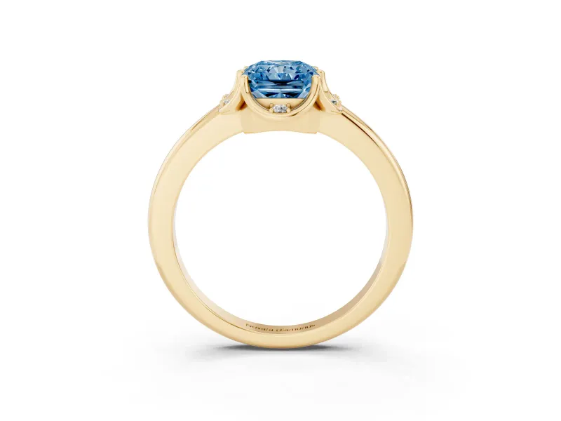 Radiant Cut Petal Halo Engagement Ring Setting for a Fancy Blue Lab-Grown Diamond | Yellow Gold