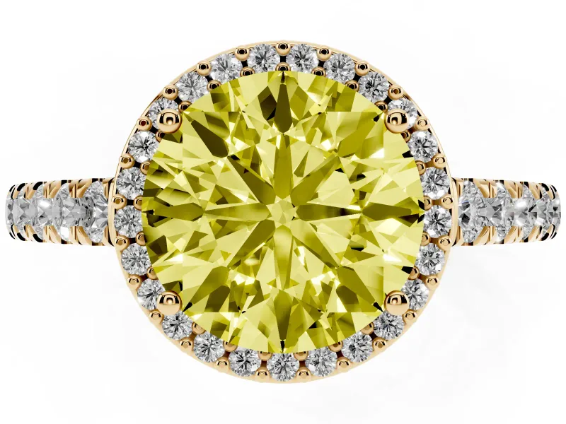 Round Halo Pavé Engagement Ring Setting for a Fancy Yellow Lab-Grown Diamond | Yellow Gold