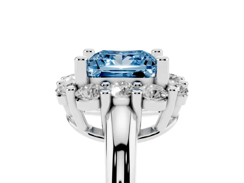 Princess Cut Cluster Halo Engagement Ring Setting for a Fancy Blue Lab-Grown Diamond | Large Round Accents | Platinum