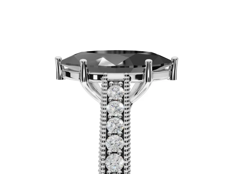 Marquise Vintage Pavé Engagement Ring Setting for a Black Center | Sterling Silver