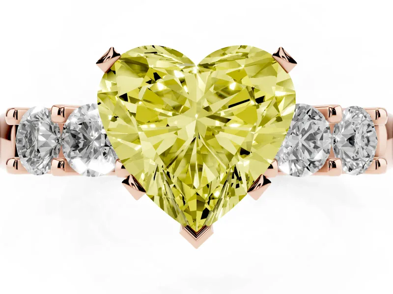 Heart-Shaped Five Stone Engagement Ring Setting for a Fancy Yellow Lab-Grown Diamond | Rose Gold