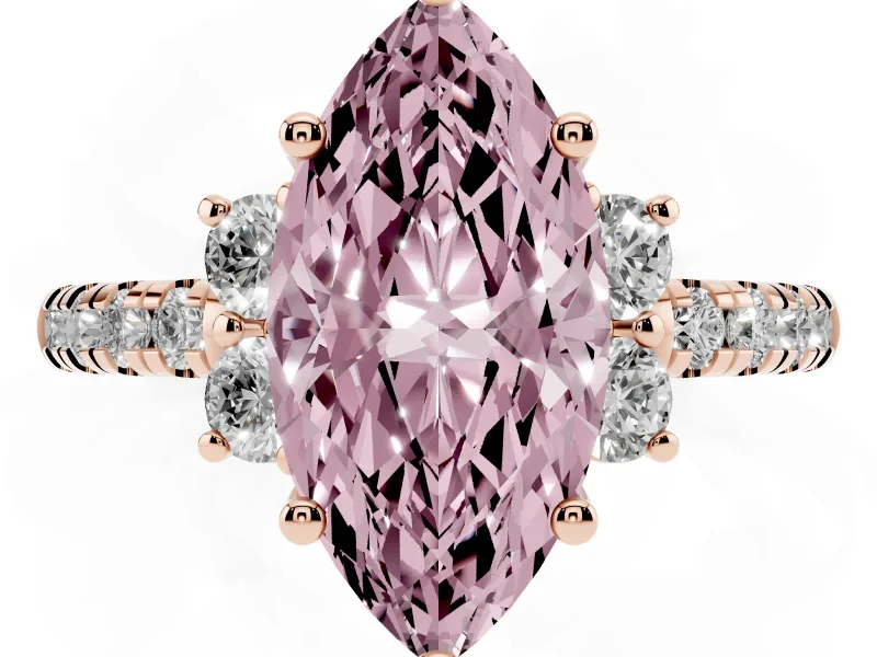 Marquise Side Stone Pave Engagement Ring Setting for a Fancy Pink Lab-Grown Diamond | Paired Round Accents | Rose Gold