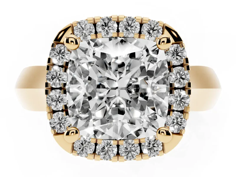 Cushion Cut Halo Engagement Ring Setting | Square Profile Band | Yellow Gold