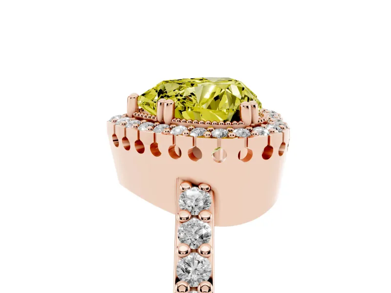 Heart-Shaped Milgrain Halo Engagement Ring Setting for a Fancy Yellow Lab-Grown Diamond | Pavé Band | Rose Gold
