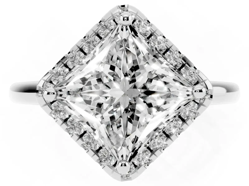 Princess Cut Halo Engagement Ring Setting | Plain Polished Band | Platinum