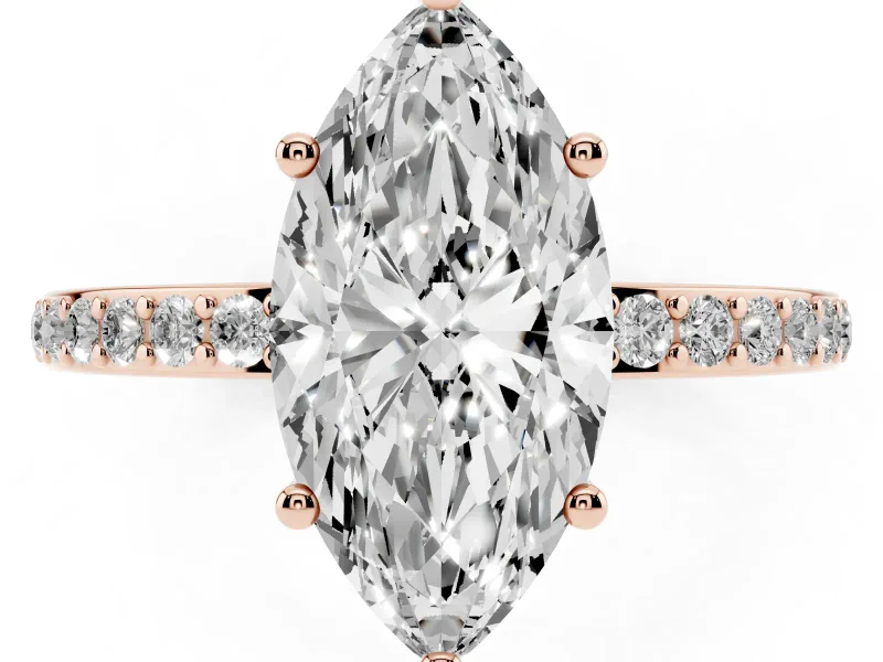 Marquise Cut Diamond Pavé Band Ring Set in Rose gold with Prong-Set Center Stone