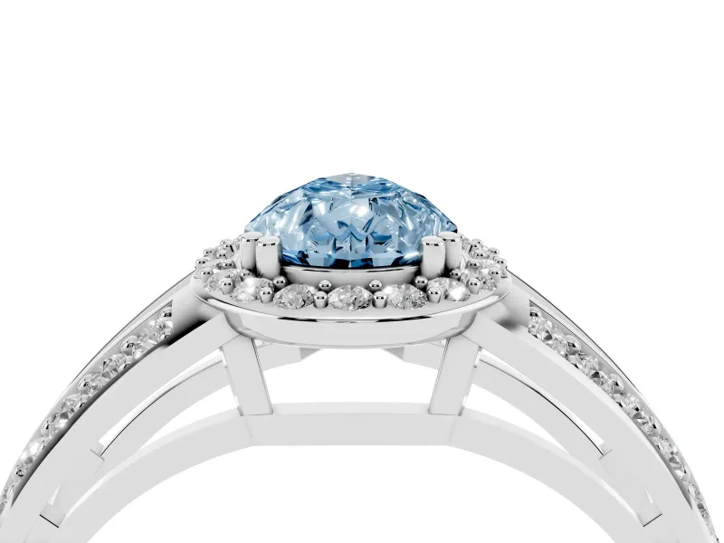 Pear-Shaped Halo Engagement Ring Setting for a Fancy Blue Lab-Grown Diamond | Two-Row Pave Split Shank | Sterling Silver