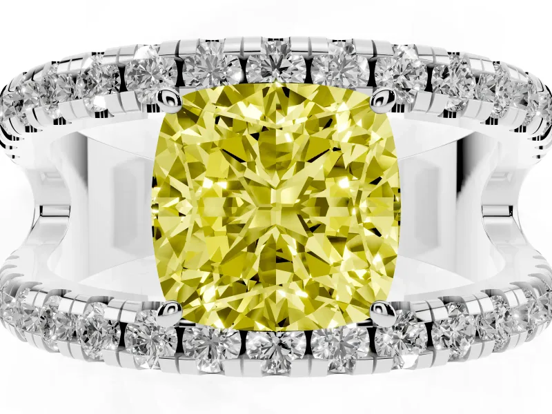 Cushion Cut Pavé Engagement Ring Setting for a Fancy Yellow Lab-Grown Diamond | White Gold - Design NV-24679