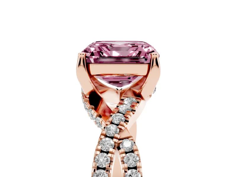 Asscher Cut Twisted Pave Engagement Ring Setting for a Fancy Pink Lab-Grown Diamond | Split Shank | Rose Gold