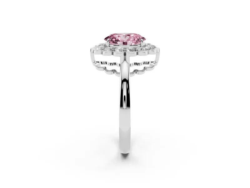 Oval Scalloped Cluster Halo Engagement Ring Setting for a Fancy Pink Lab-Grown Diamond | Plain Band | Platinum