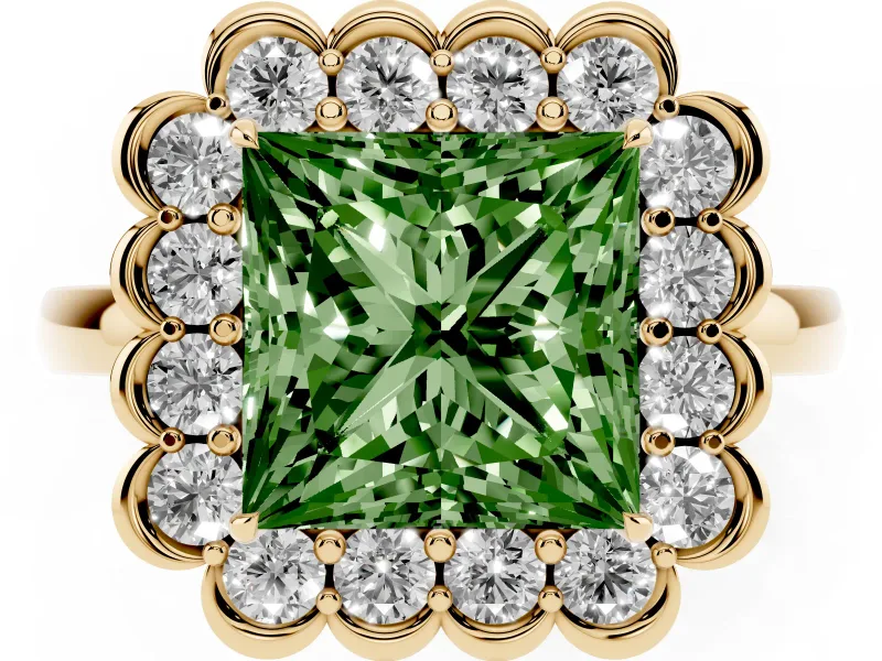 Princess Cut Halo Engagement Ring Setting for a Fancy Green Lab-Grown Diamond | Yellow Gold - Design NV-24719