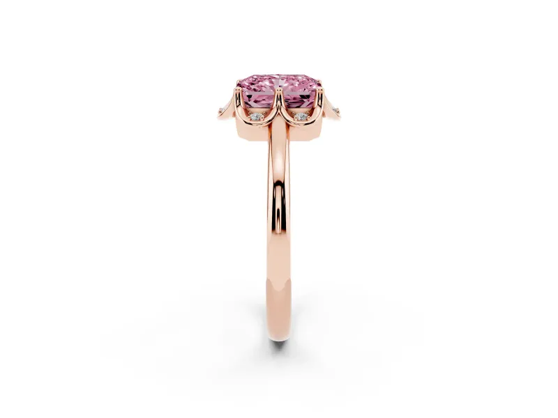 Radiant Cut Petal Halo Engagement Ring Setting for a Fancy Pink Lab-Grown Diamond | Rose Gold