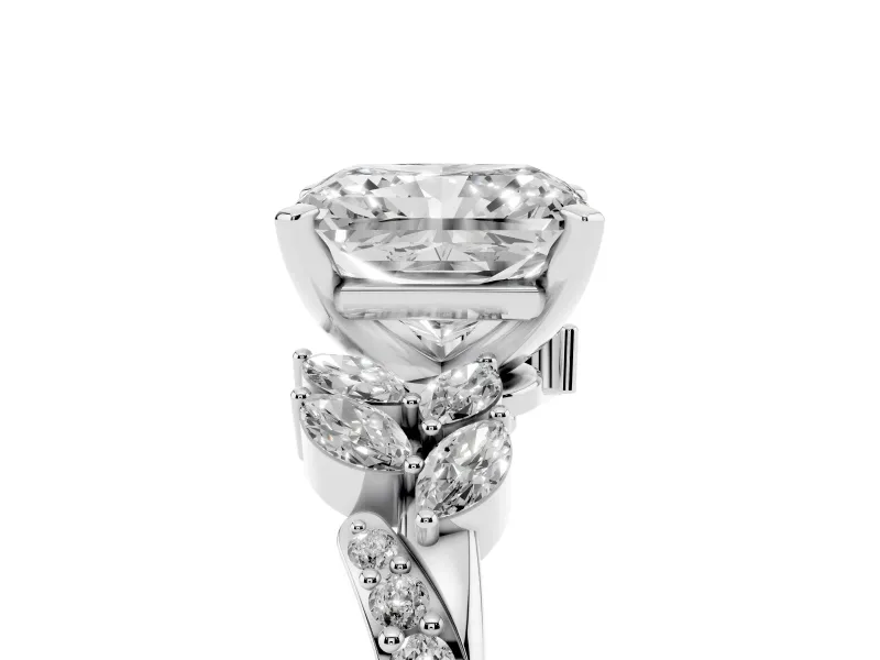 Radiant Cut Diamond Solitaire Ring Set in Platinum with Marquise Twist Band and Prong Setting