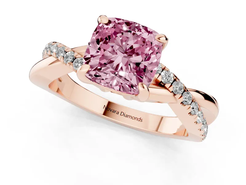 Cushion Cut Twist Engagement Ring Setting for a Fancy Pink Lab-Grown Diamond | Rose Gold