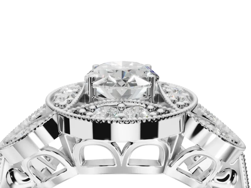 Heart-Shaped Vintage Floral Halo Engagement Ring Setting | Engraved Milgrain Band | Sterling Silver