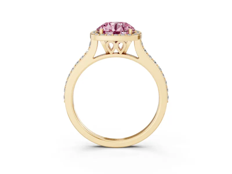 Round Halo Engagement Ring Setting for a Fancy Pink Lab-Grown Diamond | Yellow Gold - Design NV-24729