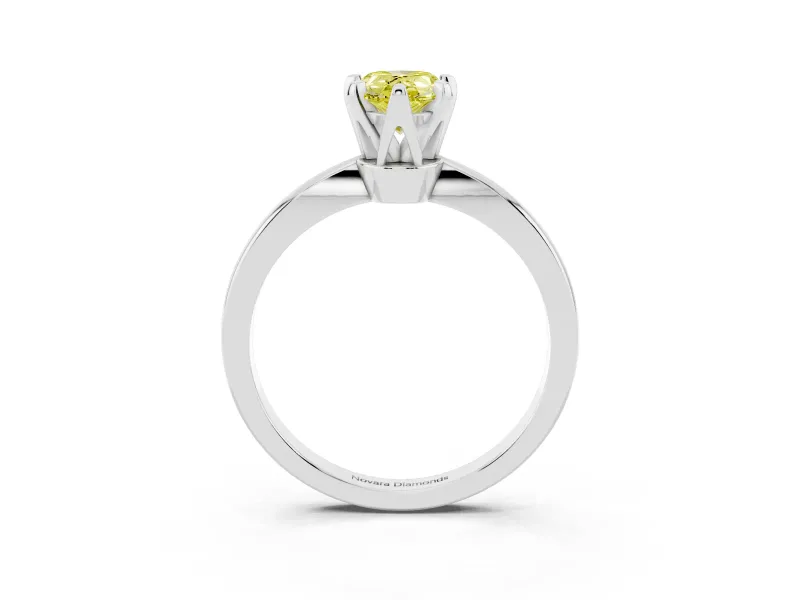 Fancy Yellow Pear Cut Diamond Solitaire Engagement Ring Set in White gold with Slim Tapered Solitaire Band