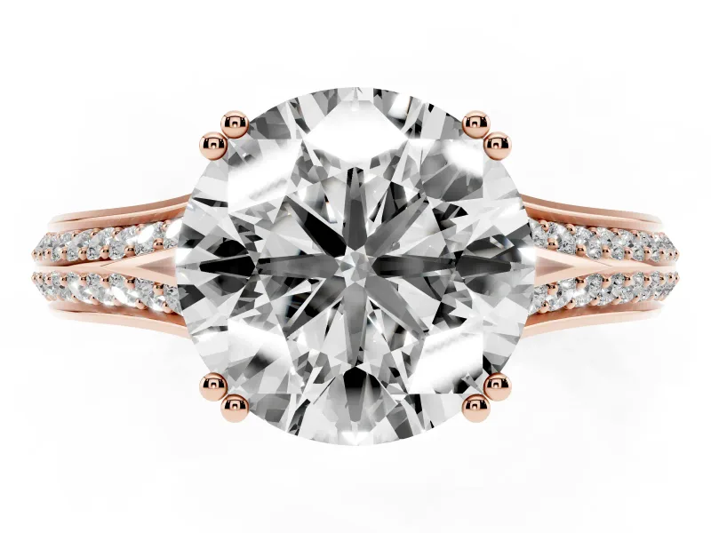 Round Pave Split Shank Engagement Ring Setting | Double Claw Prongs | Rose Gold