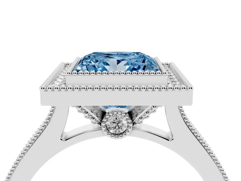 Princess Cut Halo Engagement Ring Setting for a Fancy Blue Lab-Grown Diamond | Sterling Silver - Design NV-24721