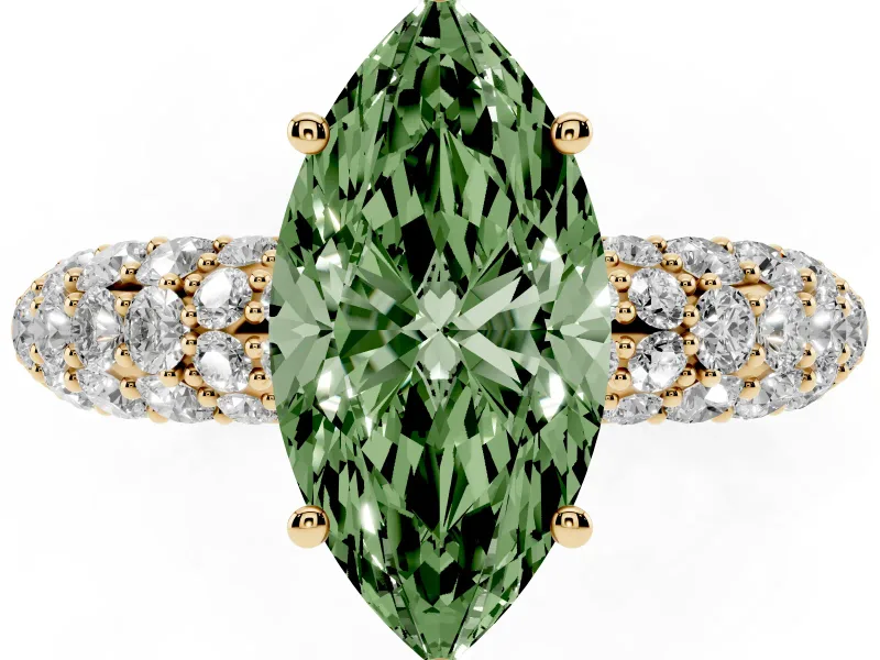 Marquise Multi Row Pave Engagement Ring Setting for a Fancy Green Lab-Grown Diamond | Yellow Gold