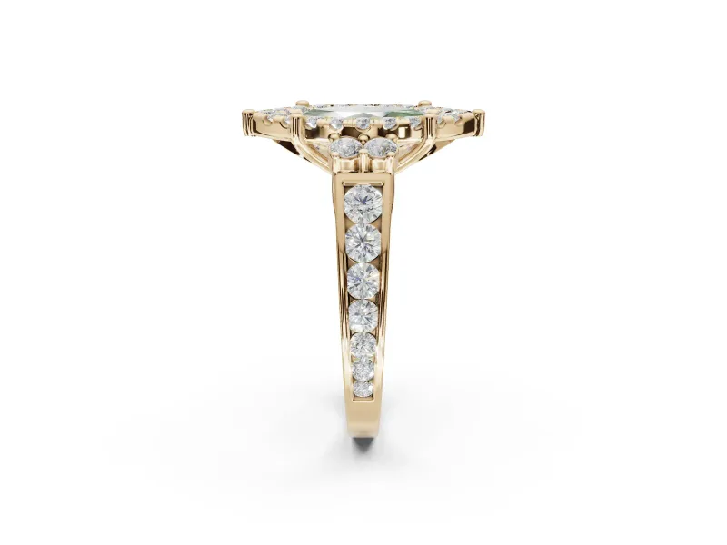 Marquise Halo Engagement Ring Setting for a Fancy Green Lab-Grown Diamond | Graduated Channel Band | Yellow Gold