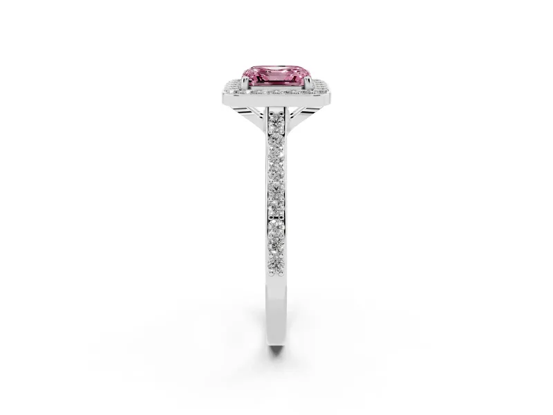 Asscher Cut Halo Engagement Ring Setting for a Fancy Pink Lab-Grown Diamond | White Gold - Design NV-24729