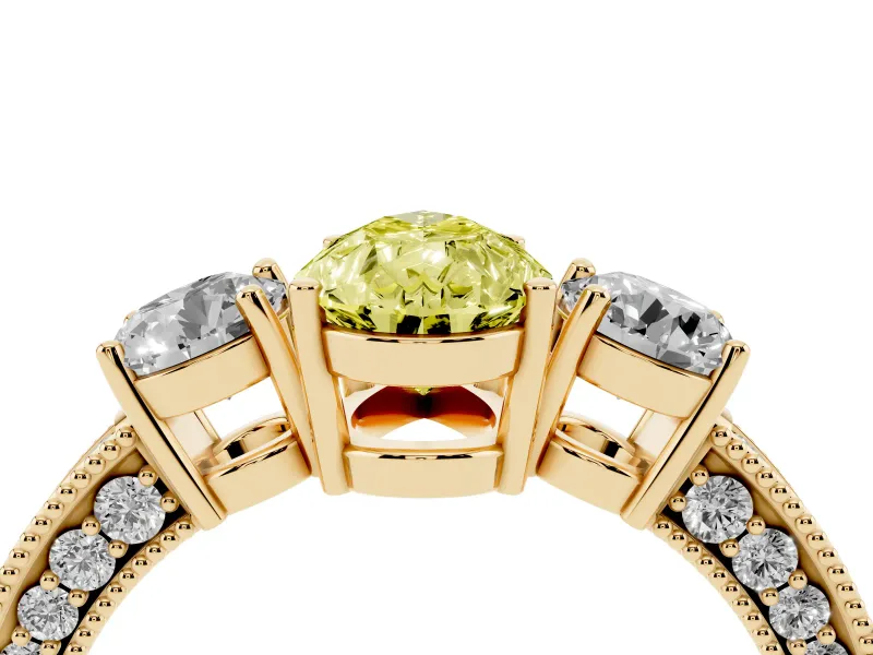 Pear-Shaped Three Stone Engagement Ring Setting for a Fancy Yellow Lab-Grown Diamond | Graduated Pave Band | Yellow Gold