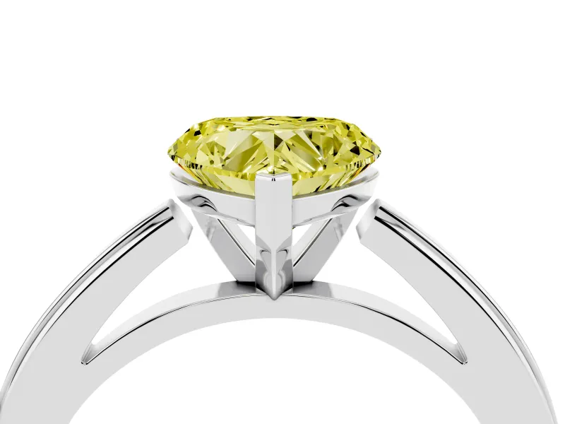 Fancy Yellow Heart Cut Diamond Solitaire Ring Set in Silver with Prong Setting and Classic Band