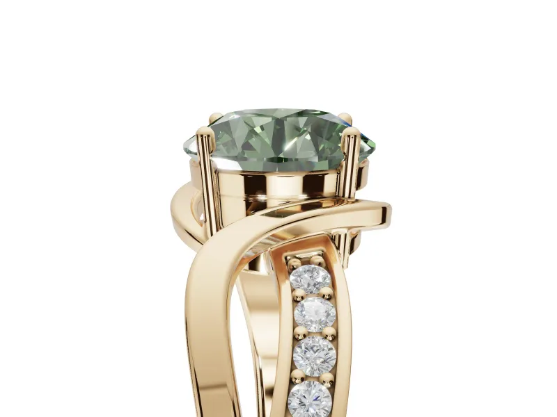 Round Bypass Solitaire Engagement Ring Setting for a Fancy Green Lab-Grown Diamond | Pavé Strands | Yellow Gold