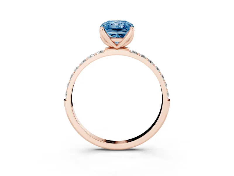 Radiant Cut Pave Engagement Ring Setting for a Fancy Blue Lab-Grown Diamond | Slim Band | Rose Gold