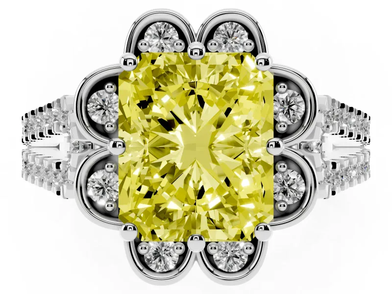 Radiant Cut Halo Engagement Ring Setting for a Fancy Yellow Lab-Grown Diamond | Sterling Silver - Design NV-24768