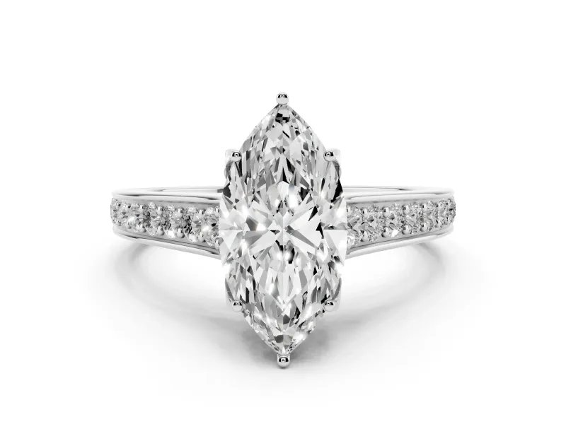 Marquise Cut Diamond Solitaire Pavé Engagement Ring Set in Silver with Prong Setting