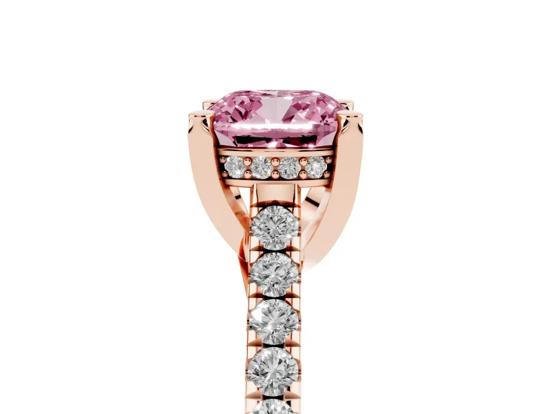 Cushion Cut Hidden Halo Pave Engagement Ring Setting for a Fancy Pink Lab-Grown Diamond | Claw Prongs | Rose Gold