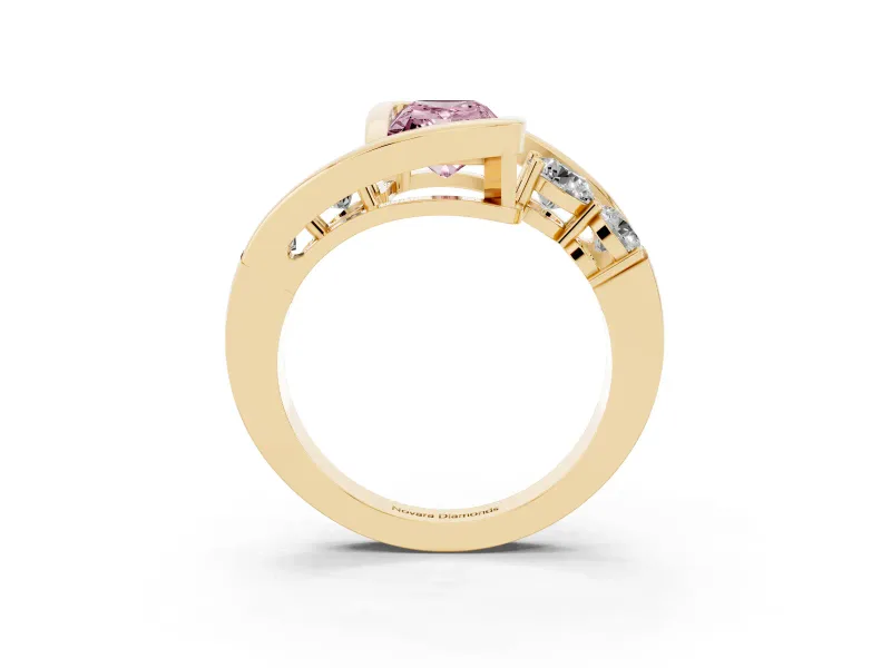 Radiant Cut Bezel Bypass Engagement Ring Setting for a Fancy Pink Lab-Grown Diamond | Yellow Gold