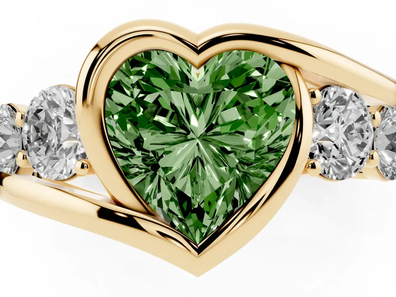 Heart-Shaped Bezel Bypass Engagement Ring Setting for a Fancy Green Lab-Grown Diamond | Yellow Gold