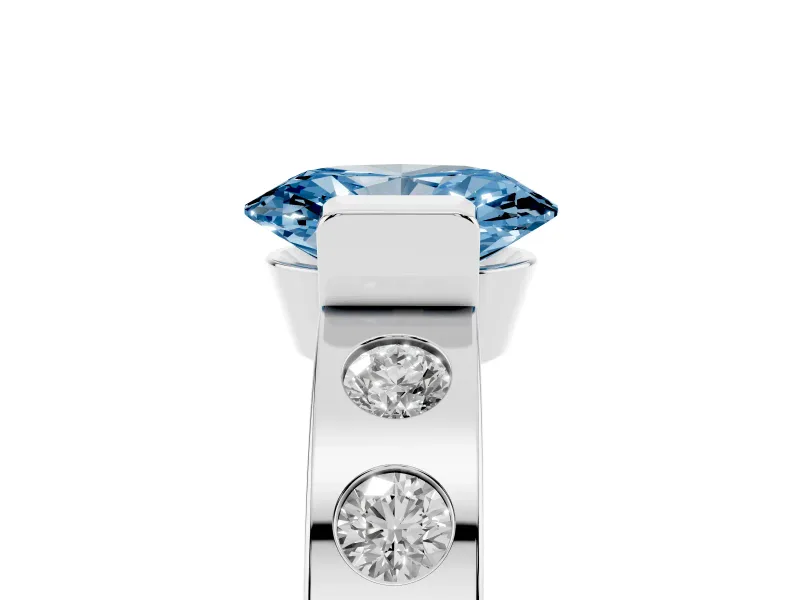 Fancy Blue Oval Cut Diamond Channel-Set Band Ring Set in White gold with Bezel Prong Setting