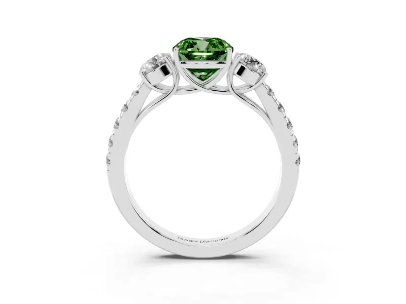 Cushion Cut Engagement Ring Setting for a Fancy Green Lab-Grown Diamond | Three Stone | Sterling Silver
