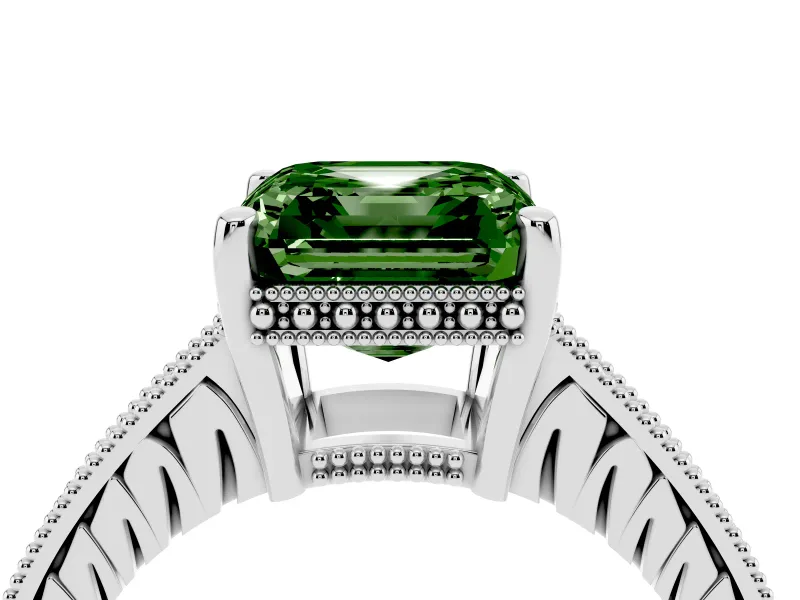 Asscher Cut Engraved Engagement Ring Setting for a Fancy Green Lab-Grown Diamond | White Gold