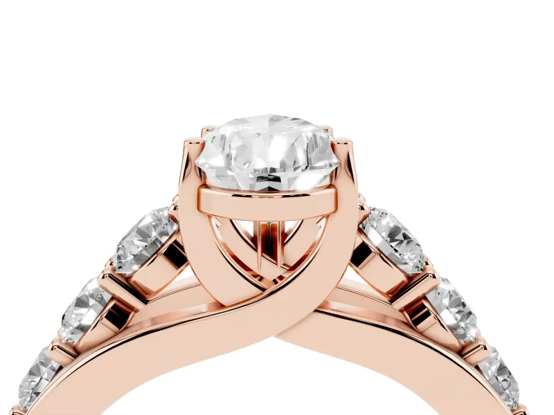 Pear-Shaped Graduated Side Stone Engagement Ring Setting | Shared Prong Rails | Rose Gold