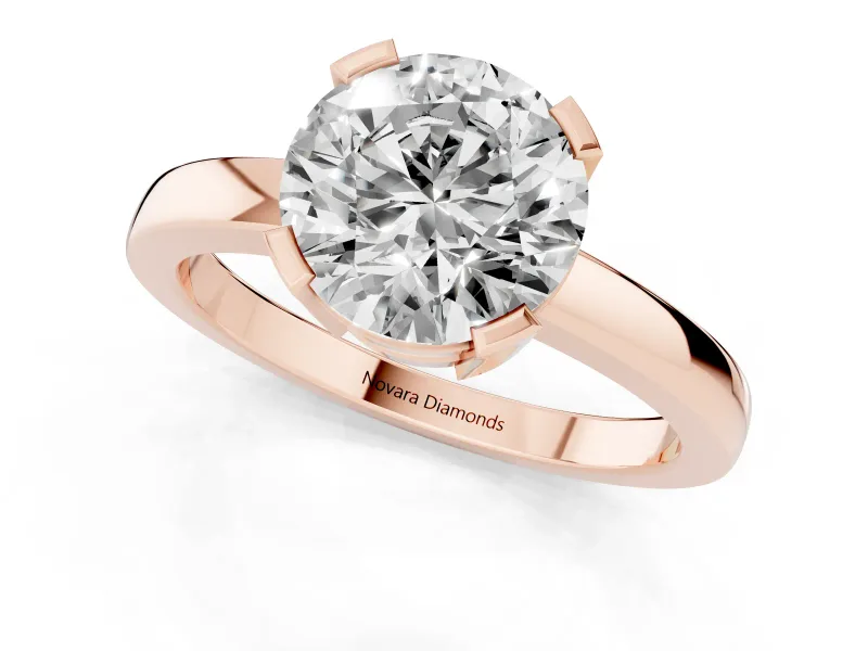 Round Solitaire Engagement Ring Setting | Flat Tab Prongs | Rose Gold