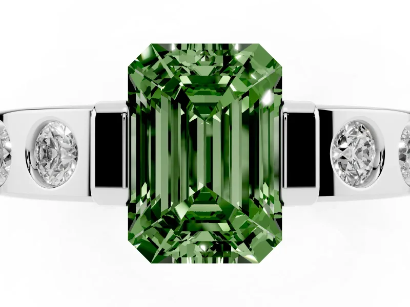 Emerald Cut Tension Style Engagement Ring Setting for a Fancy Green Lab-Grown Diamond | Sterling Silver