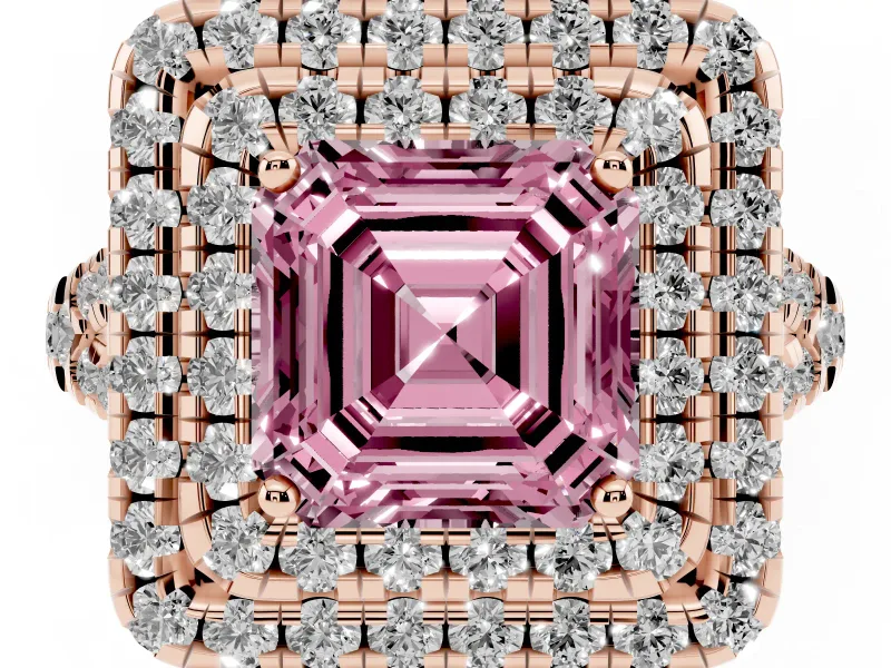 Asscher Cut Halo Split Shank Engagement Ring Setting for a Fancy Pink Lab-Grown Diamond | Pavé Strands | Rose Gold