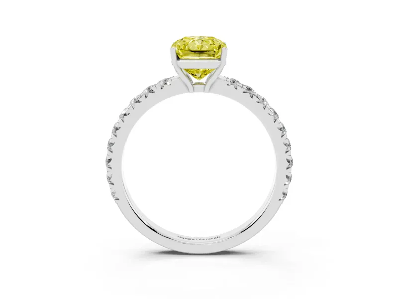 Radiant Cut Pave Engagement Ring Setting for a Fancy Yellow Lab-Grown Diamond | Shared Prong Band | Sterling Silver