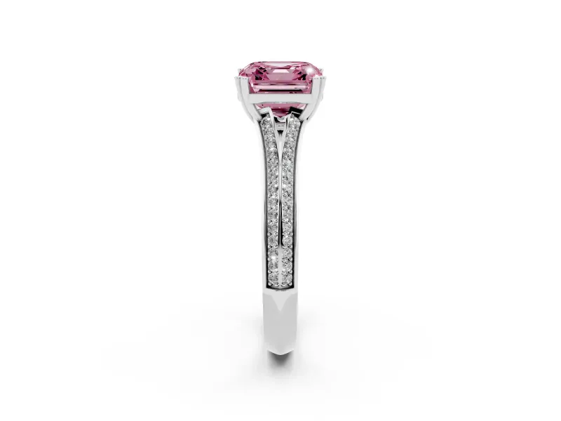 Asscher Cut Split Shank Engagement Ring Setting for a Fancy Pink Lab-Grown Diamond | Pave Band | Sterling Silver