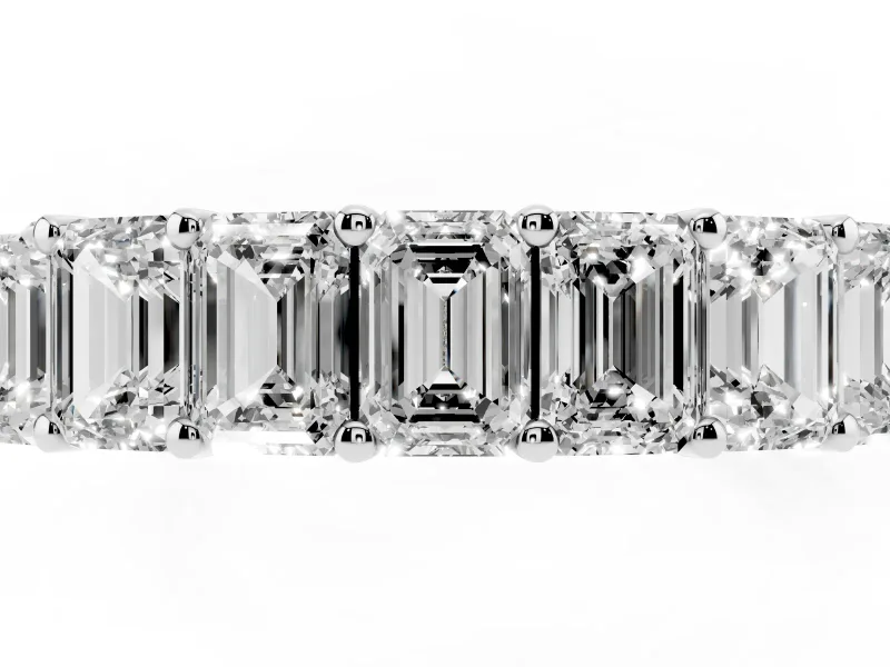 Emerald Cut Lab-Grown Diamond Half Eternity Band | Corner Claw Prongs | Platinum