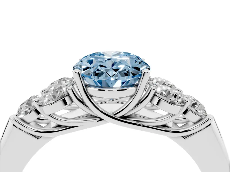 Oval Side Stone Engagement Ring Setting for a Fancy Blue Lab-Grown Diamond | Sterling Silver