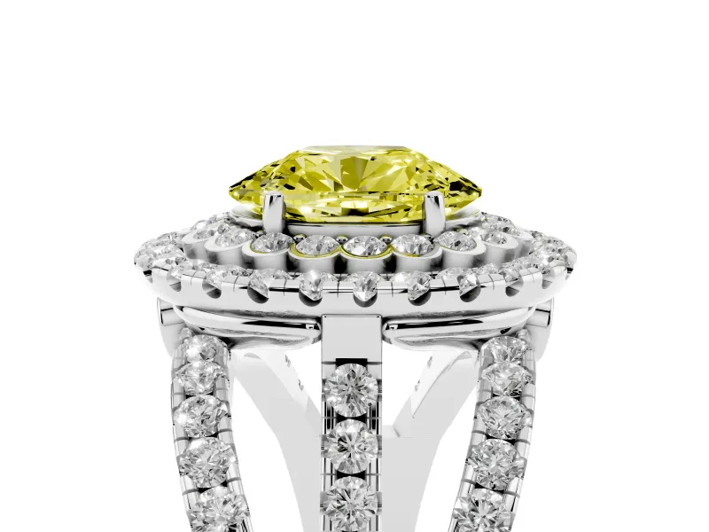 Oval Double Halo Split Shank Engagement Ring Setting for a Fancy Yellow Lab-Grown Diamond | Pave Strands | Platinum