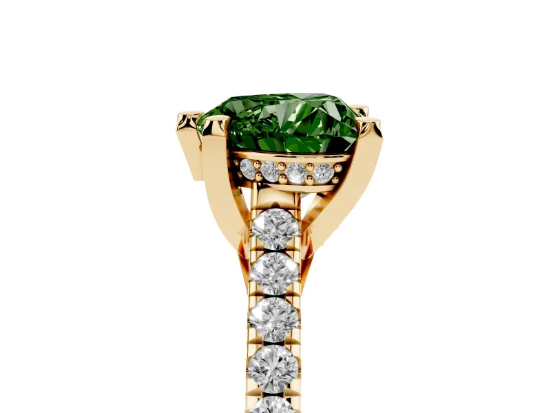 Heart-Shaped Hidden Halo Pave Engagement Ring Setting for a Fancy Green Lab-Grown Diamond | Claw Prongs | Yellow Gold